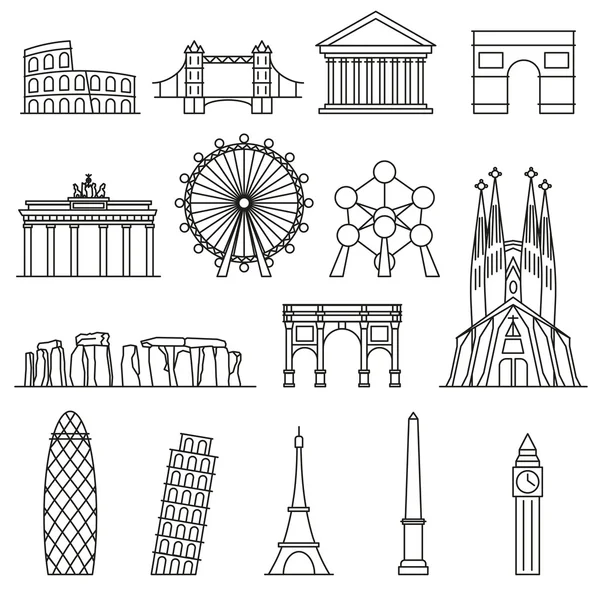 Europe monument vecteur. Style art linéaire — Image vectorielle