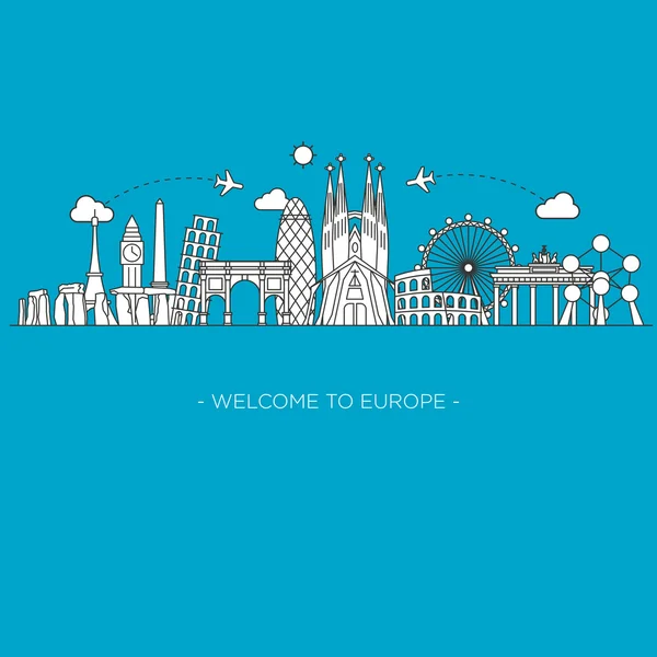 Europe monument vecteur. Style art linéaire — Image vectorielle