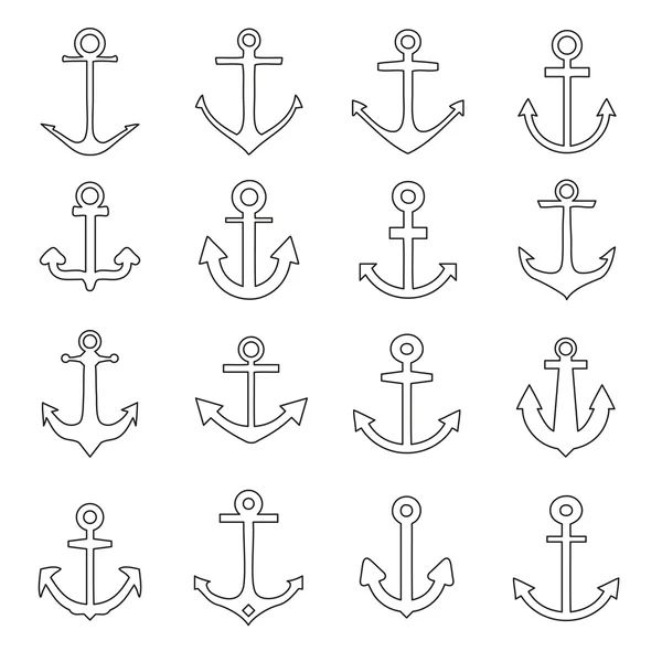 Set of anchors line style — Stock Vector