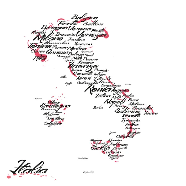 意大利矢量地图与城市名称 — 图库矢量图片