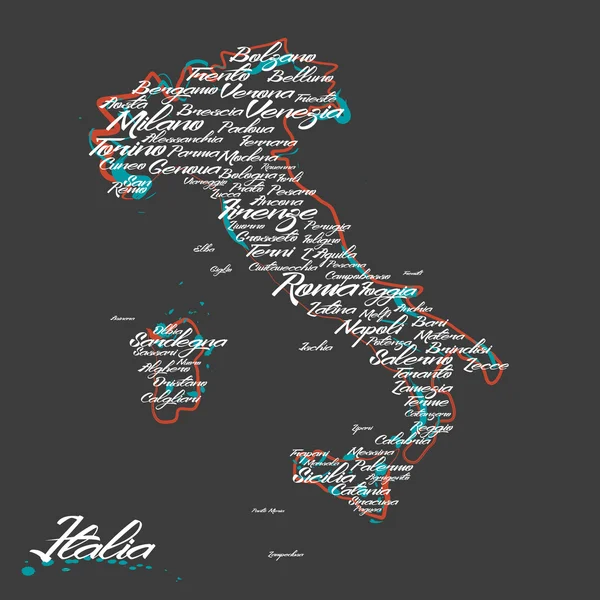 Italia mappa vettoriale con i nomi delle città — Vettoriale Stock