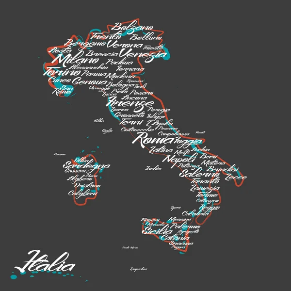 Italie carte vectorielle avec les noms de villes — Image vectorielle