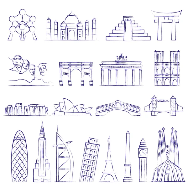 World landmarks outline icons, abstract vector set — Stock Vector