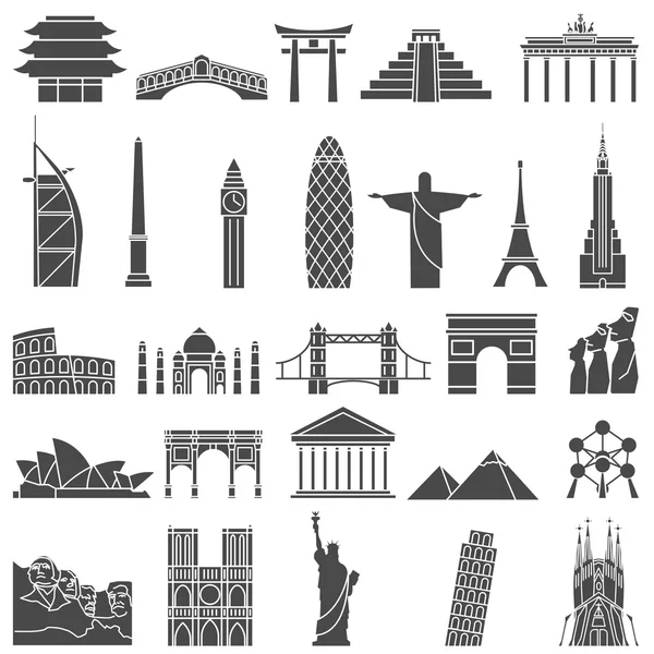 Weltberühmte Denkmäler Ikone gesetzt. Vektorillustration. — Stockvektor