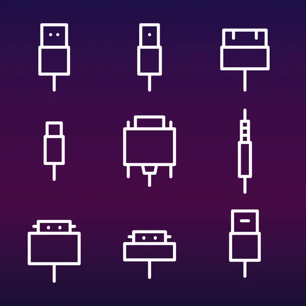 Cable de cable de computadora e iconos de enchufe conjunto — Archivo Imágenes Vectoriales