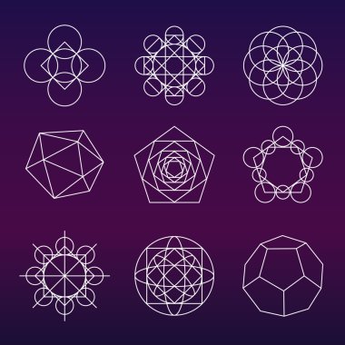 Kutsal geometri vektör simgeler ve öğeleri ayarla