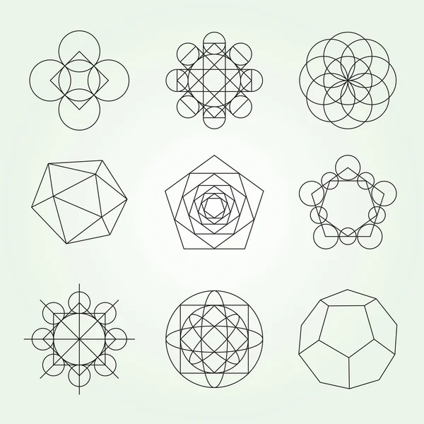 Sacred geometry vector symbols and elements set — Stock Vector