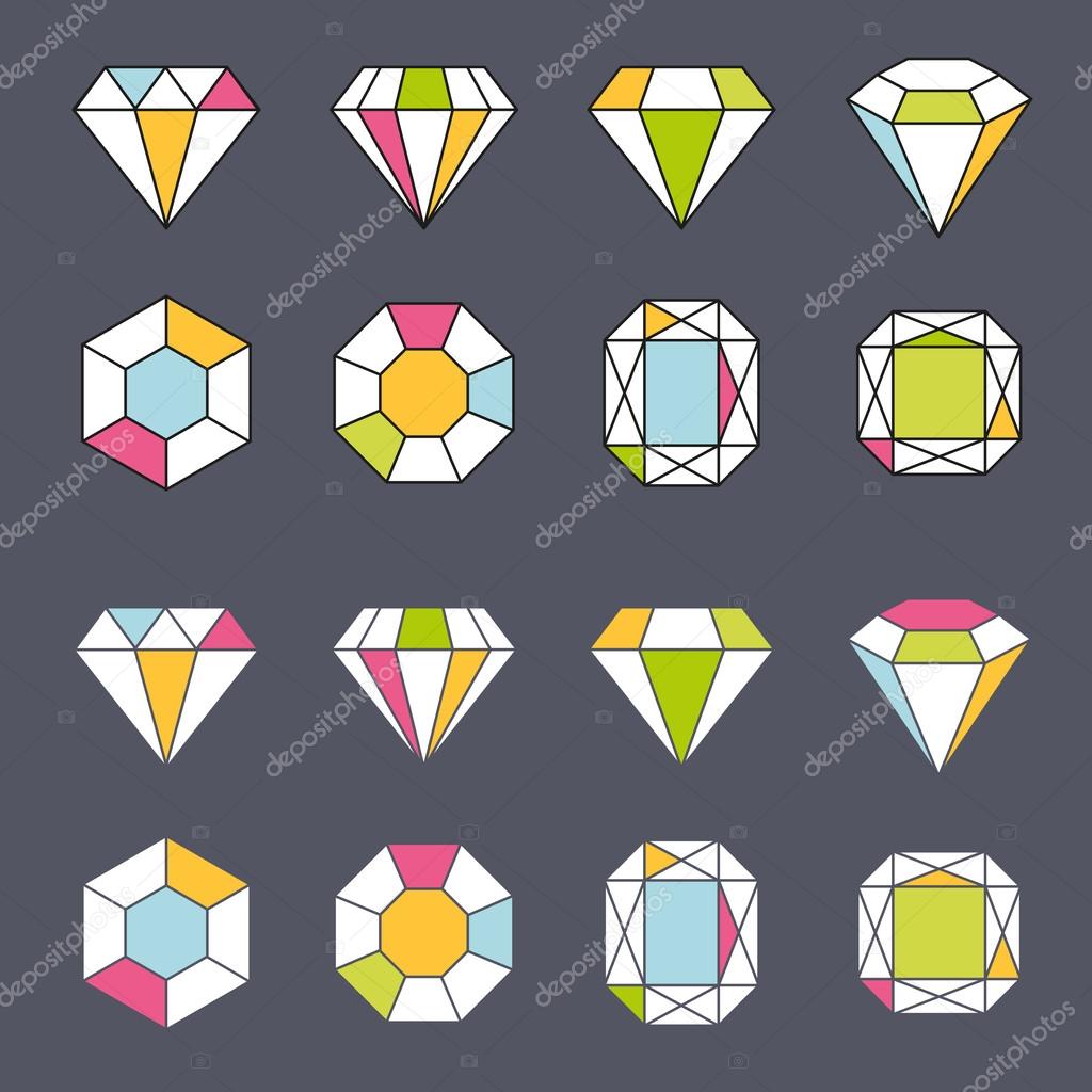Design facet crystal gem shape logo element lined geometric icon
