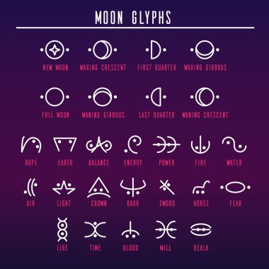 Moon glyphs. Sacred geometry. Line style clipart