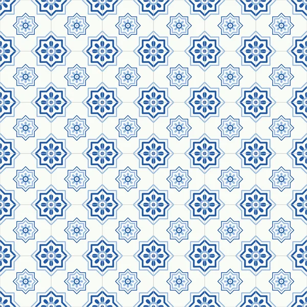Traditionele sierlijke Portugese tegels azulejos. Vintage naadloze patroon. Abstracte achtergrond. Vectorillustratie — Stockvector