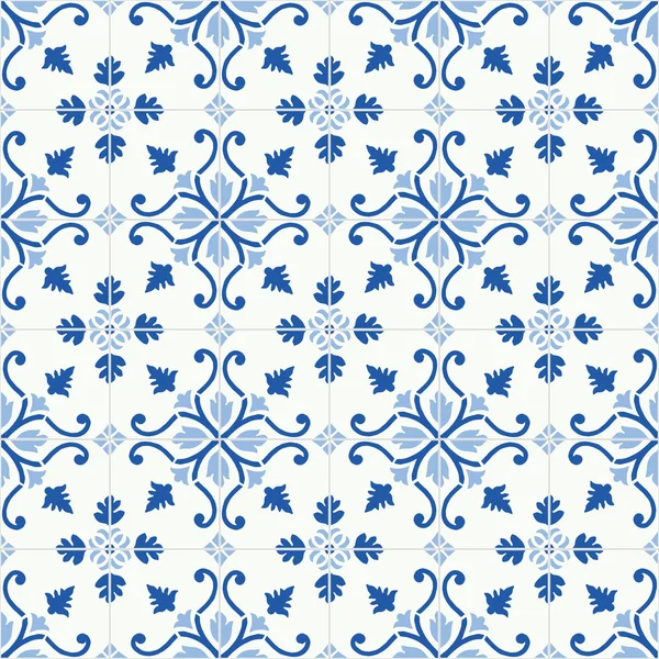 Tradycyjny portugalski kwiecisty płytki azulejos. Vintage wzór. Streszczenie tło. Ilustracja wektorowa — Wektor stockowy