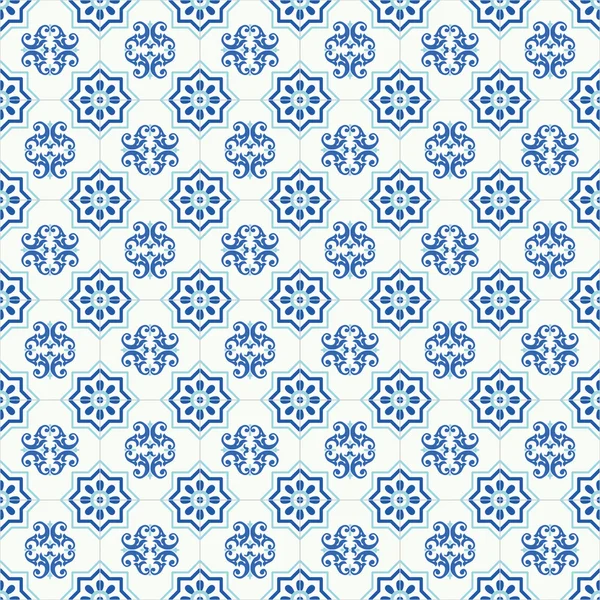 Tradisional ornamen ubin portugis azulejo. Pola kuno yang mulus. Latar belakang abstrak. Ilustrasi vektor - Stok Vektor