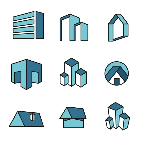 Conjunto de vectores de bienes raíces casa logo diseños - línea variable - — Vector de stock