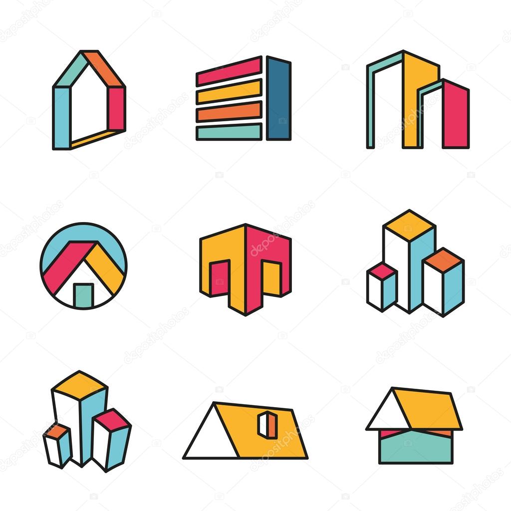 Set of vector real estate house logo designs, Vector, flat icon, badges, labels, clip art. Line art style. Variable line