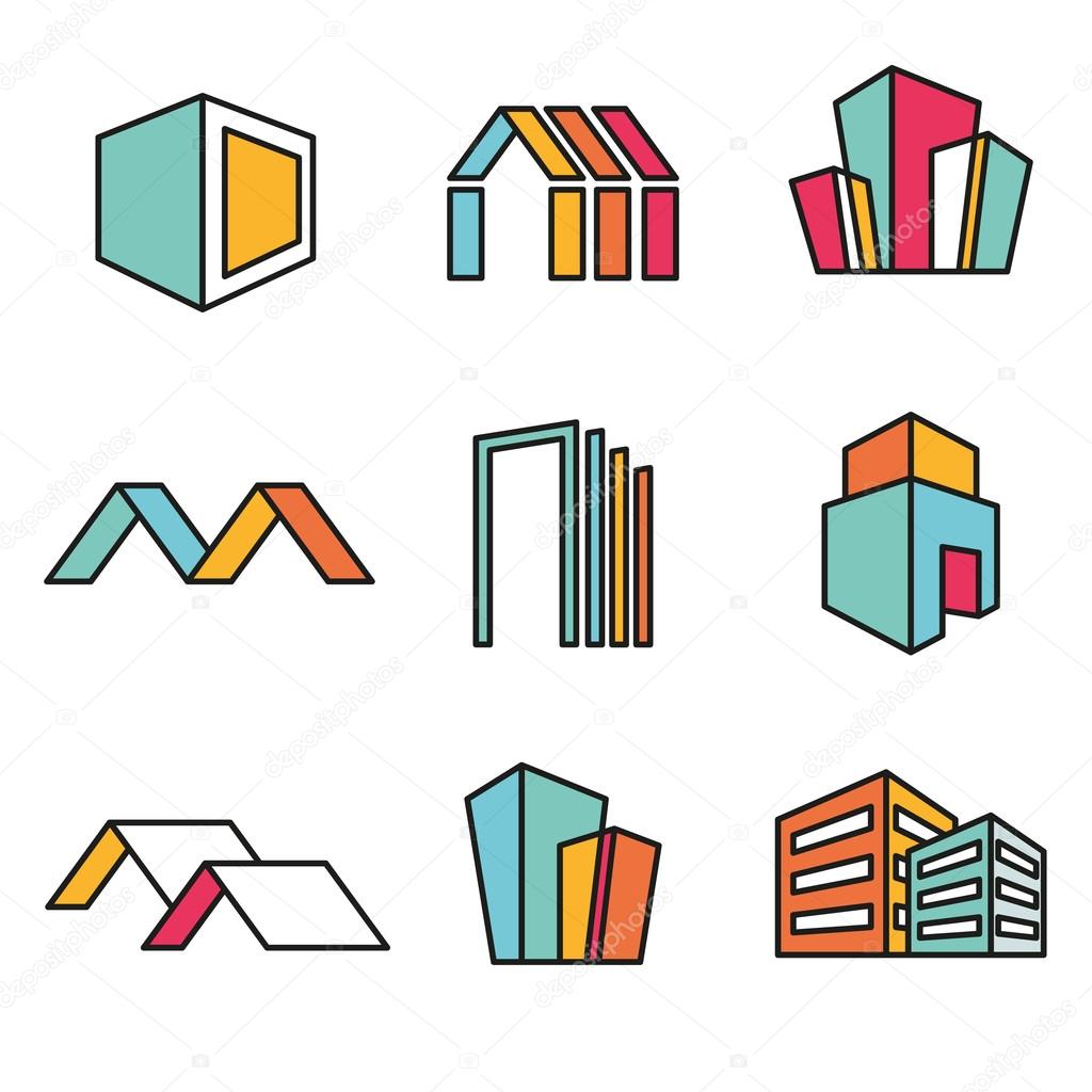 Set of vector real estate house logo designs, Vector, flat icon, badges, labels, clip art. Line art style. Variable line