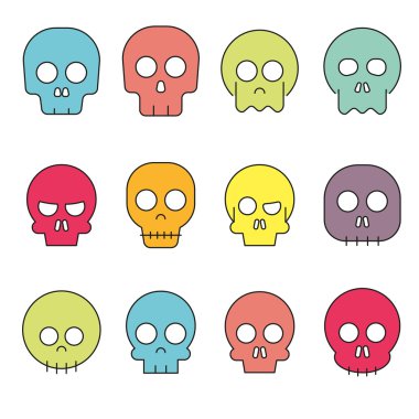 Çizgi film kafatası vektör Icon set