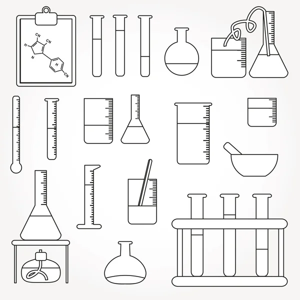 Chemische Reagenzgläser Symbole Linie Illustration Vektor — Stockvektor