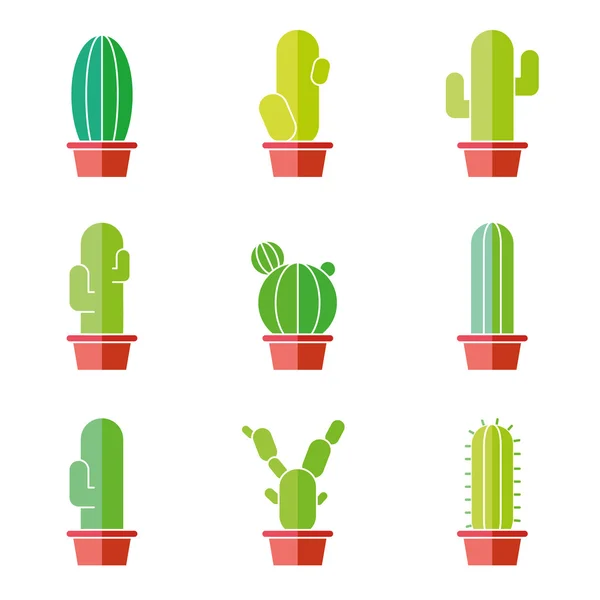 Colección de colores planos abstractos de cactus en ilustración vectorial — Vector de stock