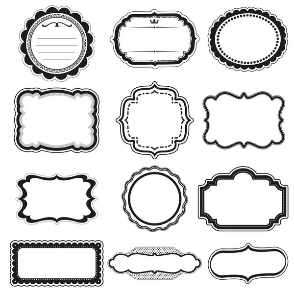 Векторная рамка этикетки Установить декоративные винтажные украшения изолированы на белом
