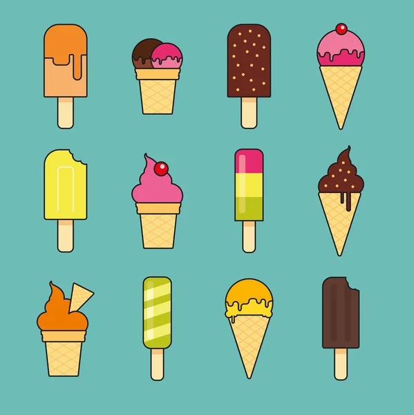 Ice cream collection set — Stock Vector