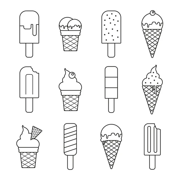 Vector line ice cream collection set — Stock Vector