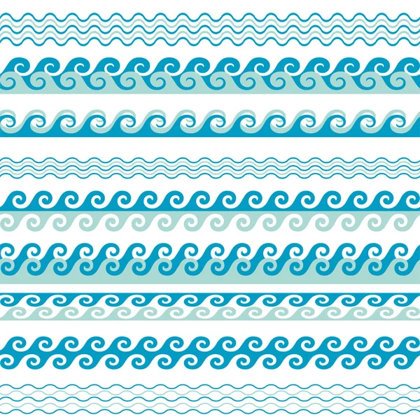 Conjunto de bordes de patrón de línea de onda vectorial sin costura — Archivo Imágenes Vectoriales