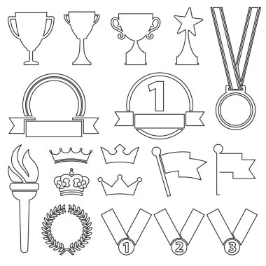 siyah çizgi düz ödül kupa simgeler vektör-variable satırında-