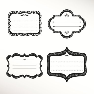 Set süs vintage dekorasyonu raster beyaz izole kare etiketlerini vektör