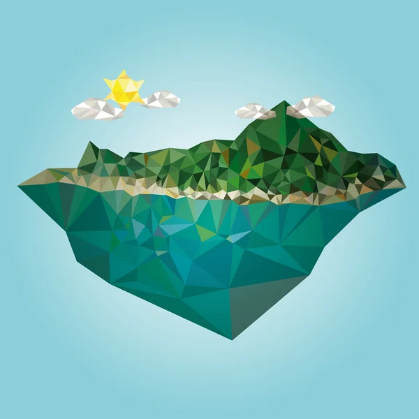 Île avec vecteur de montagne faible vecteur d'illustration de style poly — Image vectorielle