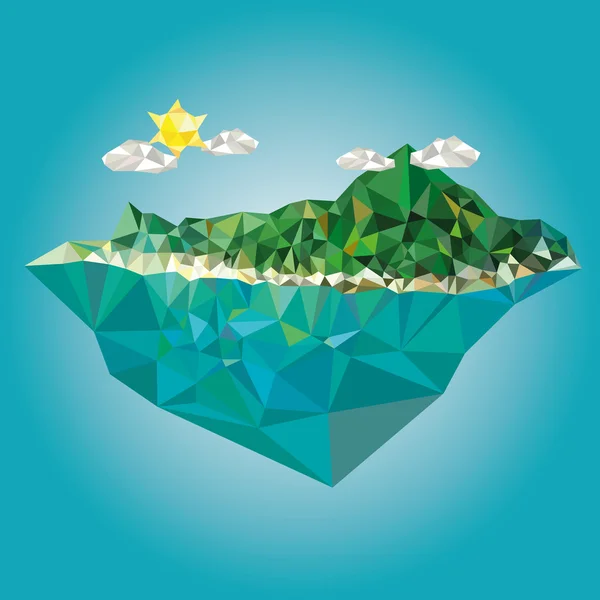 Île avec vecteur de montagne faible vecteur d'illustration de style poly — Image vectorielle