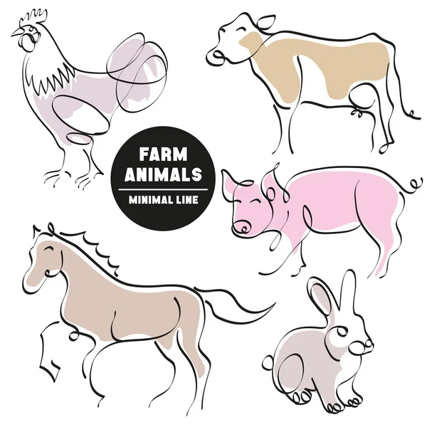 Animales de granja conjunto mínimo dibujado a mano de imágenes — Vector de stock