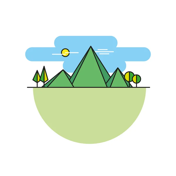Línea de ilustración montañas en color Vector lineal — Vector de stock