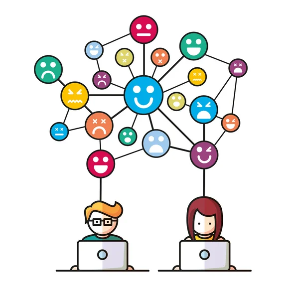 Social-Media-Netzwerk Menschen mit Computern Vektor Illustration — Stockvektor