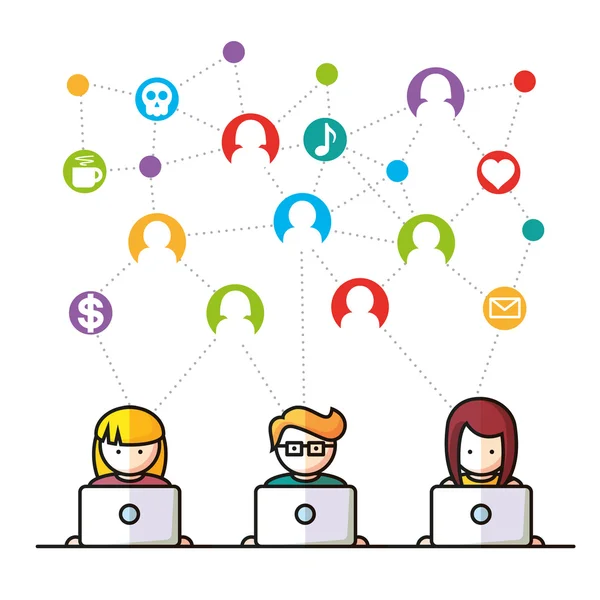Social Media network people with computers vector illustration — Stock Vector