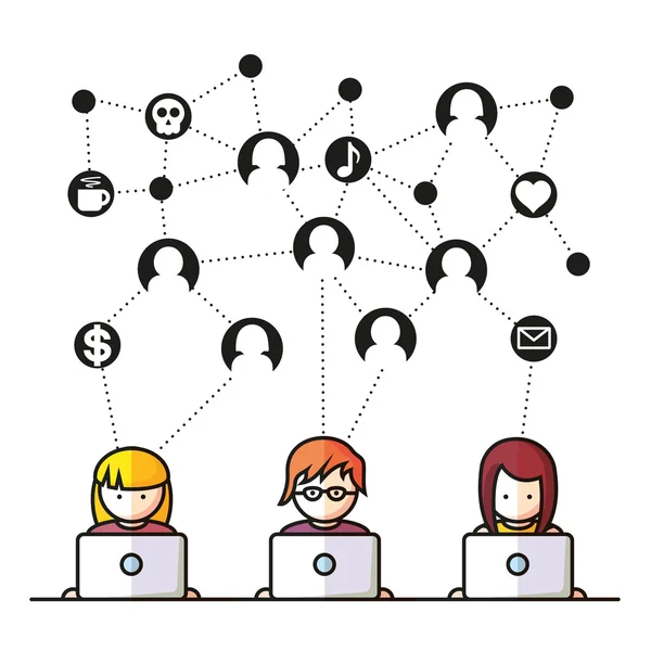 Social Media network people with computers vector illustration — Stock Vector