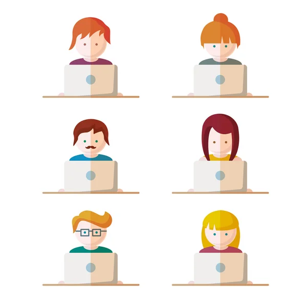 Conjunto de pessoas com ícones de computador avatar — Vetor de Stock