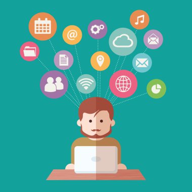 Sosyal medya insanların bilgisayarları vektör çizim ile ağ