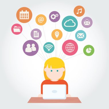 Sosyal medya insanların bilgisayarları vektör çizim ile ağ