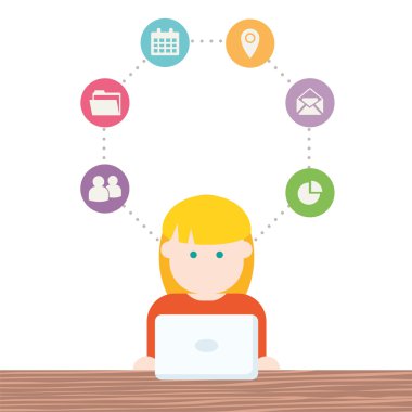 Sosyal medya insanların bilgisayarları vektör çizim ile ağ