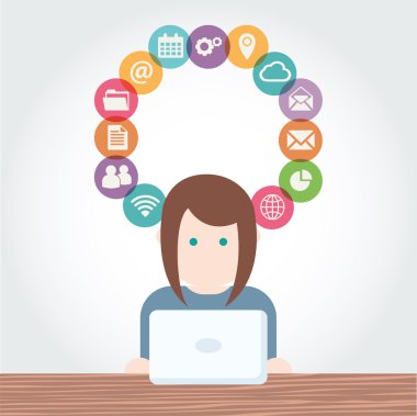 Sosyal medya insanların bilgisayarları vektör çizim ile ağ