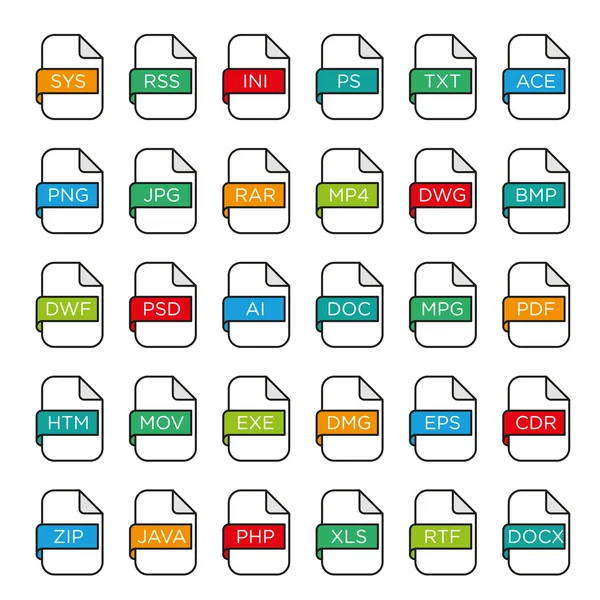 Icône vectorielle ensemble d'extensions de fichiers — Image vectorielle