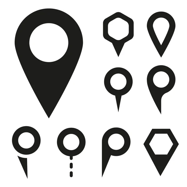 Vector mapa preto ícones ponteiro definido no fundo branco — Vetor de Stock