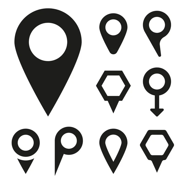 Vector black map pointer icons set on white background — Stock Vector