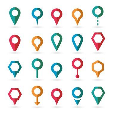 Vektör renkli harita işaretçisini simgeler beyaz arka plan üzerinde ayarla