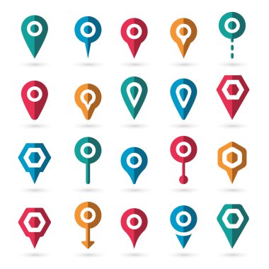 Vektör renkli harita işaretçisini simgeler beyaz arka plan üzerinde ayarla