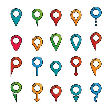 siyah vektör harita işaretçisini simgeler beyaz arka plan ayarla