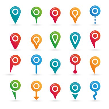 Vektör renkli harita işaretçisini simgeler beyaz arka plan üzerinde ayarla