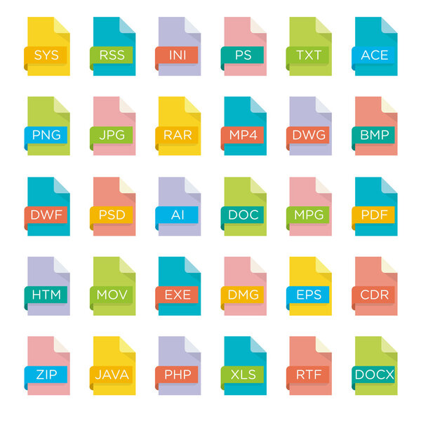 Vector icon set of file extensions
