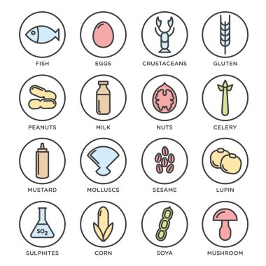 Alerjen simgeler vektör koleksiyonu ayarla