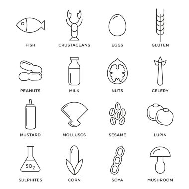 Allergen icons vector set collection clipart
